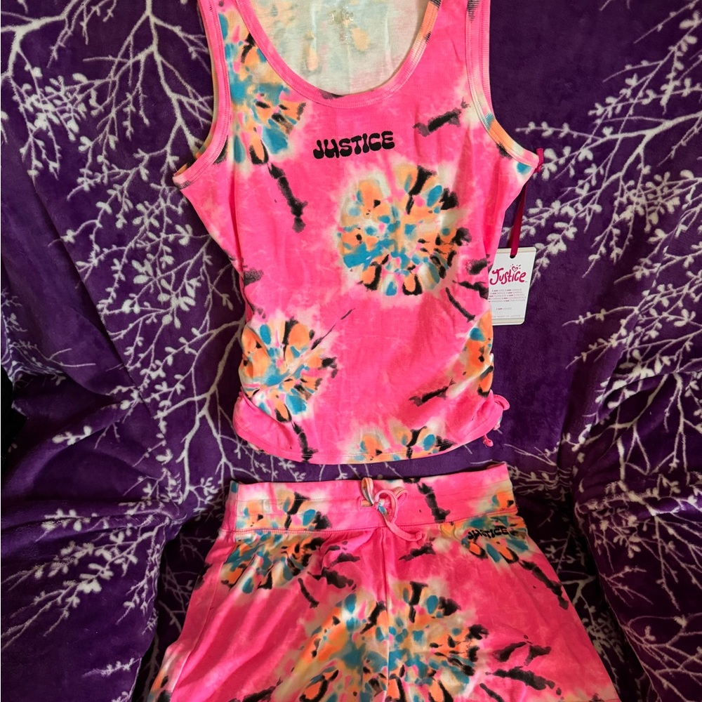 Justice Pink Tie-Dye Tank and Shorts Set